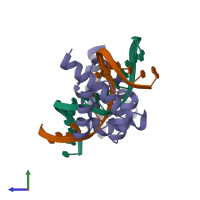 PDB entry 1oct coloured by chain, side view.