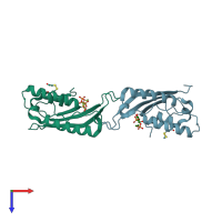 PDB entry 1ocu coloured by chain, top view.