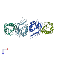 PDB entry 1ocv coloured by chain, top view.