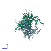 PDB entry 1od2 coloured by chain, side view.