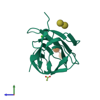 PDB entry 1od3 coloured by chain, side view.