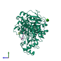 PDB entry 1odc coloured by chain, side view.