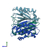 PDB entry 1ode coloured by chain, side view.