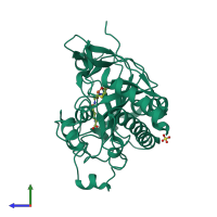 PDB entry 1odn coloured by chain, side view.