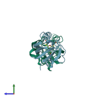 PDB entry 1odv coloured by chain, side view.