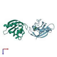 PDB entry 1odv coloured by chain, top view.