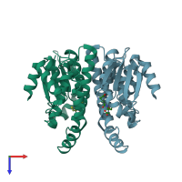 PDB entry 1oe7 coloured by chain, top view.