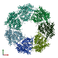 PDB entry 1oel coloured by chain, front view.