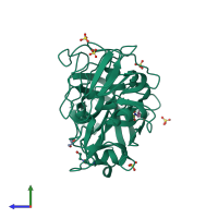 PDB entry 1oew coloured by chain, side view.