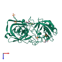 PDB entry 1oew coloured by chain, top view.