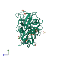 PDB entry 1oex coloured by chain, side view.