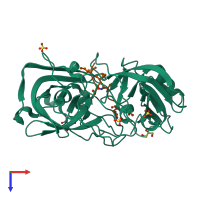 PDB entry 1oex coloured by chain, top view.