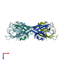 PDB entry 1oez coloured by chain, top view.
