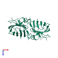 Superoxide dismutase [Cu-Zn] in PDB entry 1oez, assembly 1, top view.