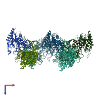 PDB entry 1of6 coloured by chain, top view.