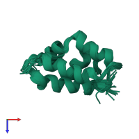 PDB entry 1of9 coloured by chain, ensemble of 20 models, top view.