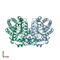 PDB entry 1ofb coloured by chain, front view.
