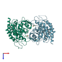 PDB entry 1ofb coloured by chain, top view.