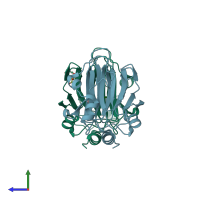PDB entry 1ofn coloured by chain, side view.
