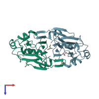 PDB entry 1ofn coloured by chain, top view.