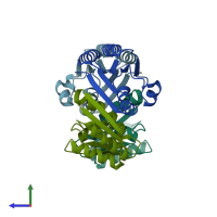 PDB entry 1oft coloured by chain, side view.