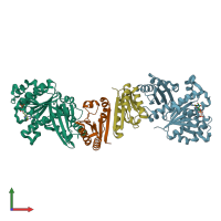 PDB entry 1ofu coloured by chain, front view.