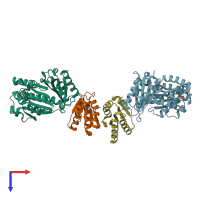 PDB entry 1ofu coloured by chain, top view.