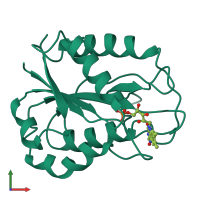 PDB entry 1ofv coloured by chain, front view.