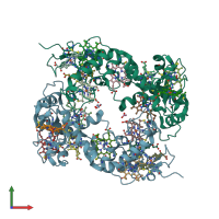 PDB entry 1ofy coloured by chain, front view.