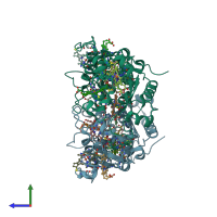 PDB entry 1ofy coloured by chain, side view.