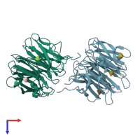PDB entry 1ofz coloured by chain, top view.