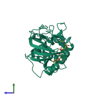 PDB entry 1og1 coloured by chain, side view.