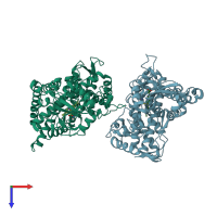 PDB entry 1og2 coloured by chain, top view.