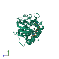 PDB entry 1og4 coloured by chain, side view.