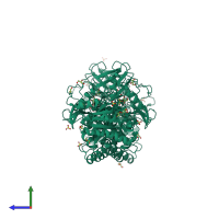 Homo dimeric assembly 1 of PDB entry 1ogb coloured by chemically distinct molecules, side view.
