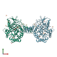 PDB entry 1ogb coloured by chain, front view.