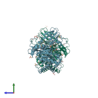 PDB entry 1ogb coloured by chain, side view.