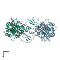 PDB entry 1ogb coloured by chain, top view.