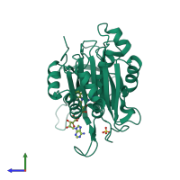 PDB entry 1ogi coloured by chain, side view.