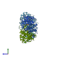 PDB entry 1ogk coloured by chain, side view.