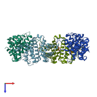 PDB entry 1ogk coloured by chain, top view.