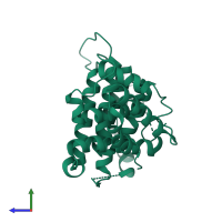 PDB entry 1ogl coloured by chain, side view.