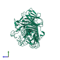 PDB entry 1ogm coloured by chain, side view.