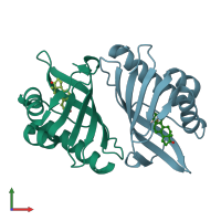 PDB entry 1oh0 coloured by chain, front view.