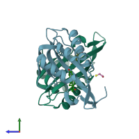 PDB entry 1oh0 coloured by chain, side view.