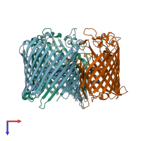 PDB entry 1oh2 coloured by chain, top view.