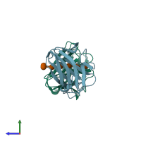 PDB entry 1oh3 coloured by chain, side view.