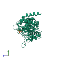 PDB entry 1ohe coloured by chain, side view.