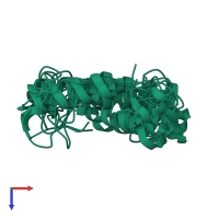 PDB entry 1ohn coloured by chain, ensemble of 10 models, top view.