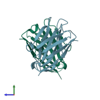 PDB entry 1ohq coloured by chain, side view.